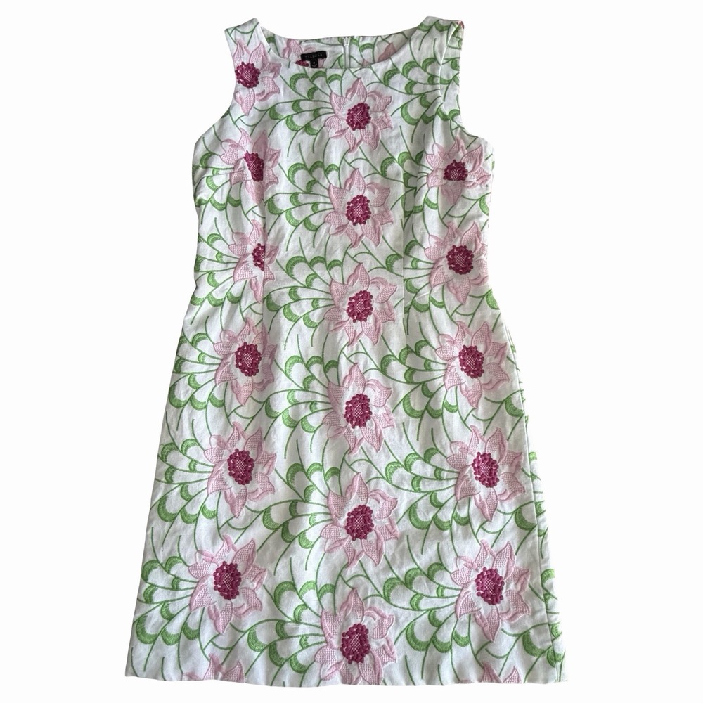 TALBOTS Embroidered Floral Shift Dress Sz 8 Garden Party Cottagecore Coquette ** - Picture 2 of 10